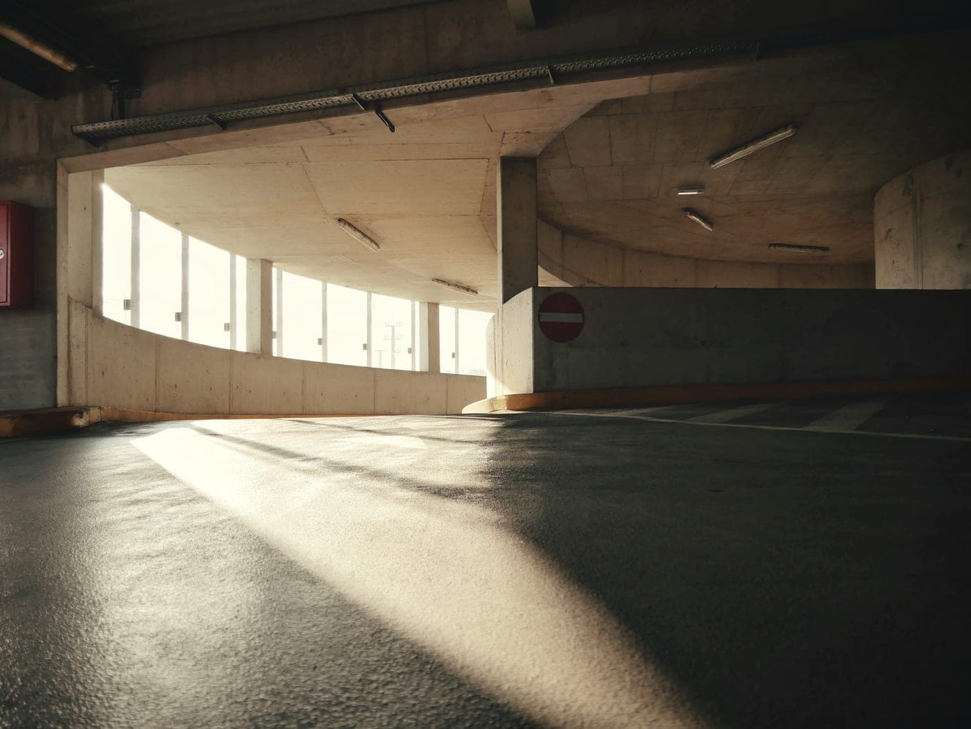 The interior of a domestic garage in flat winter daylight